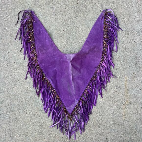 Vintage Purple Leathercraft Process of America Suede Fringe Beaded Shawl Cape - Picture 2 of 9